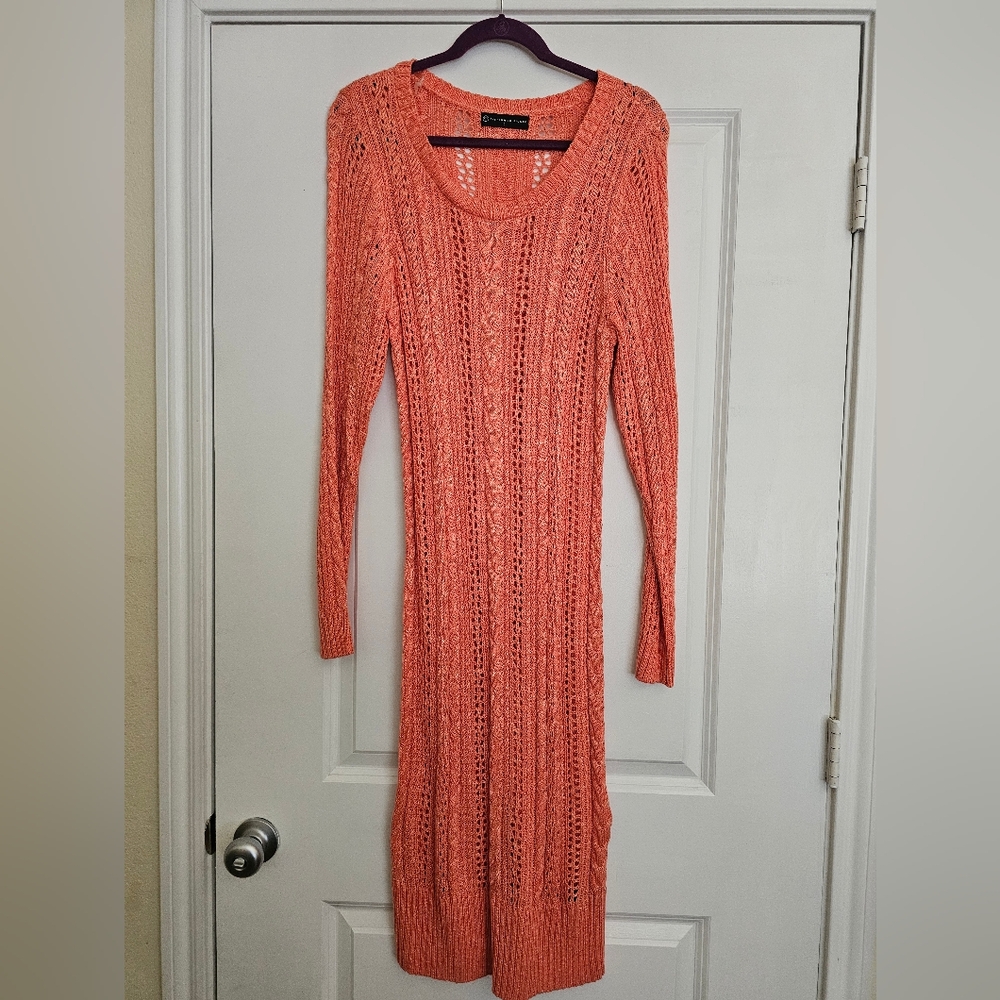 Fashion to Figure Coral Long Sleeve Sweater Dress, Size 1 (14-16)